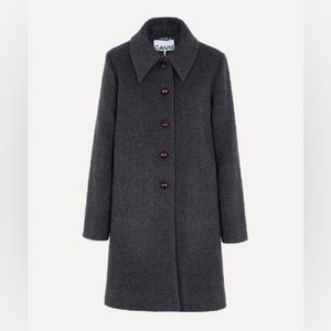 Ganni Grey Wool A Line Coat